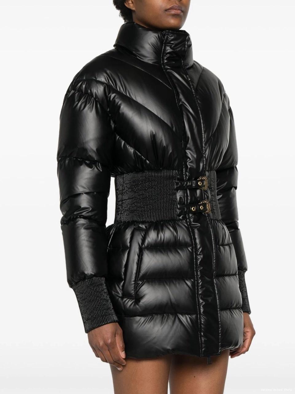 Affordable padded Women jacket Versace Baroque-buckle Couture Jeans 0802